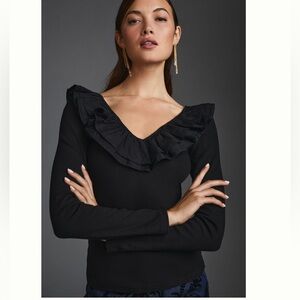 Anthropologie Dolan Ruffled V-neck Top